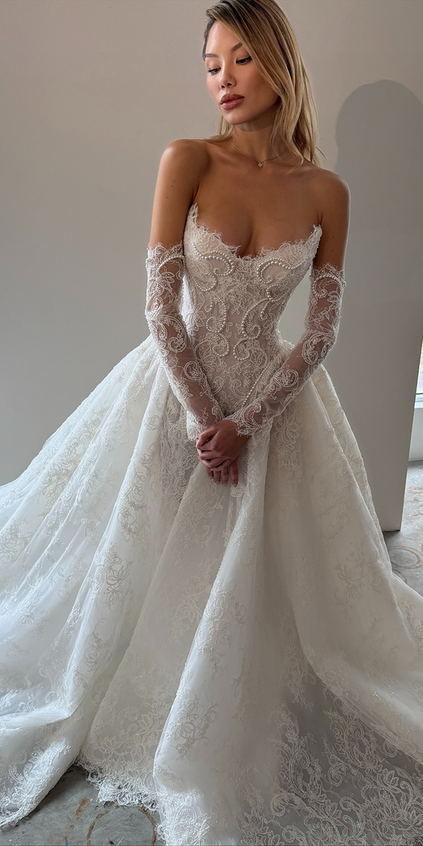 illusion long sleeve wedding dresses detached sleeves lace pallascouture