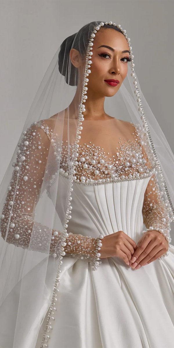 illusion long sleeve wedding dresses vintage pearls eseazenabor