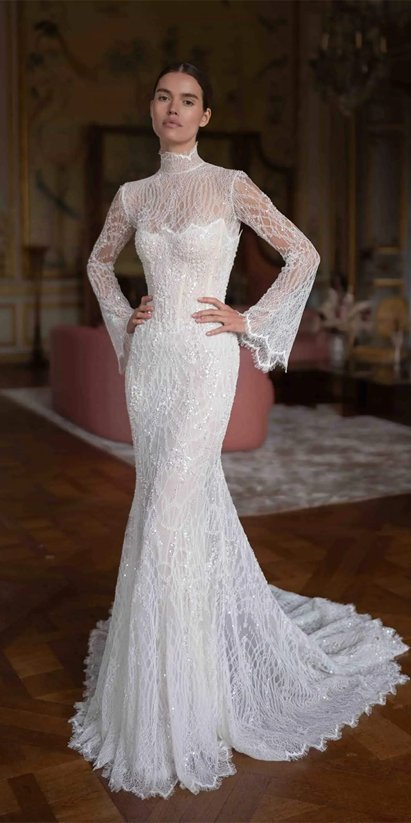mermaid wedding dresses lace with long sleeves modest leegrebenau