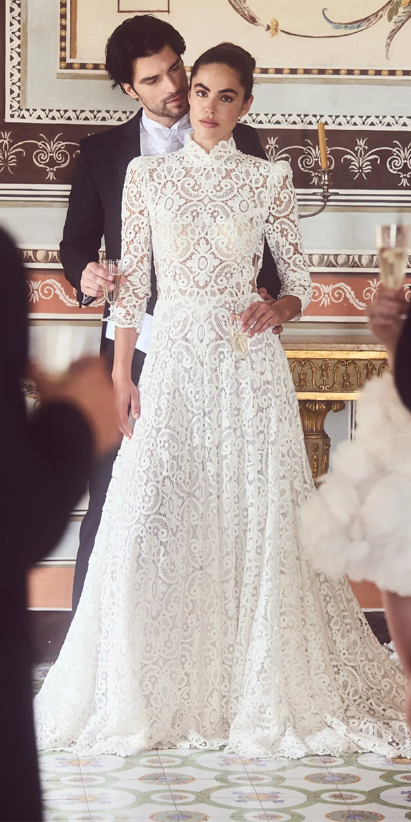 rustic wedding dresses a line floral lace with long sleeves modest alessandroangelozzicouture