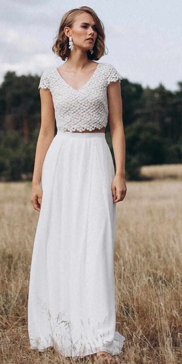 rustic wedding dresses barn with cap sleeves floral light andlacecouture