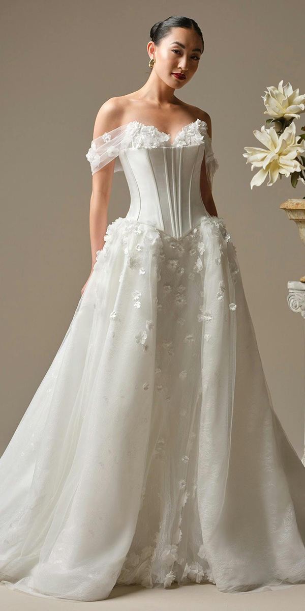 simple wedding dresses a line floral appliques off the shoulder maggiesottero