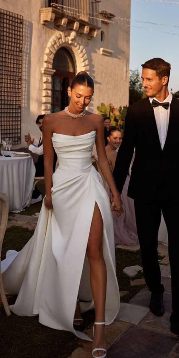 simple wedding dresses strapless neckline sexy silk millanova