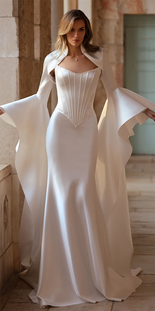 simple wedding dresses with sleeves vintage with sleeves cape pninatornai