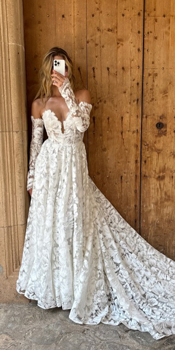 trendy wedding dresses a line off the shoulder boho lace florla grace