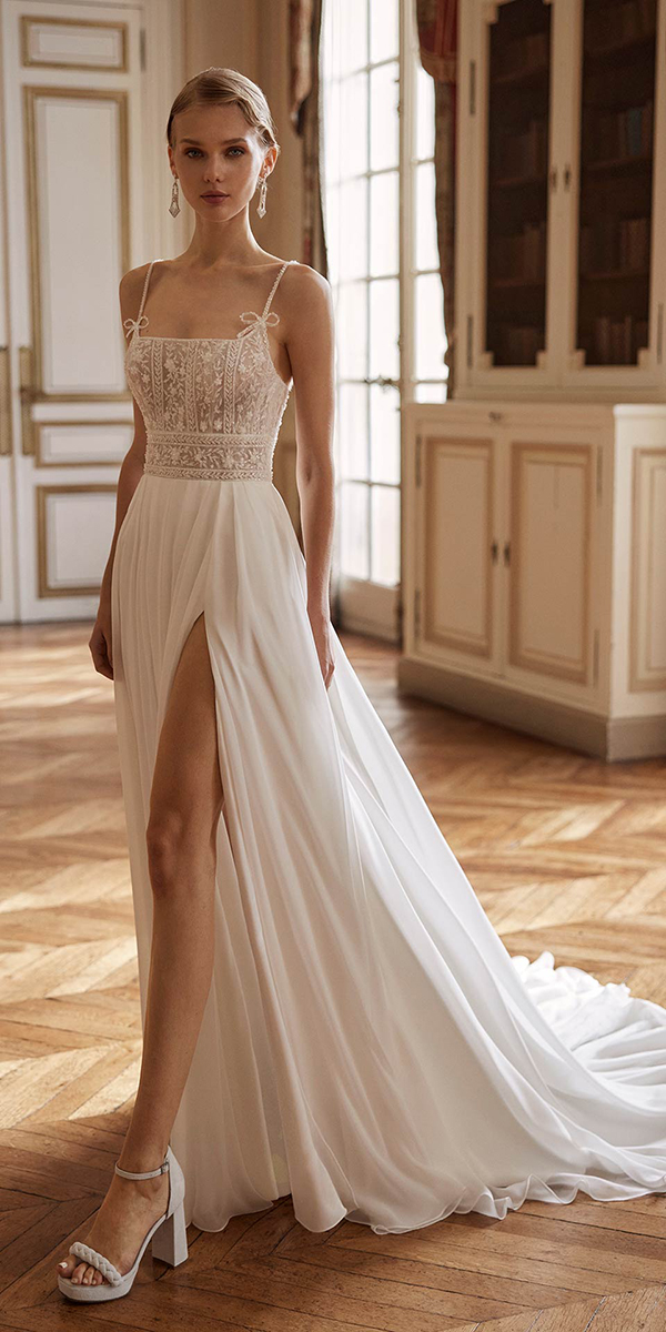 trendy wedding dresses lace top with spaghetti straps rosaclara