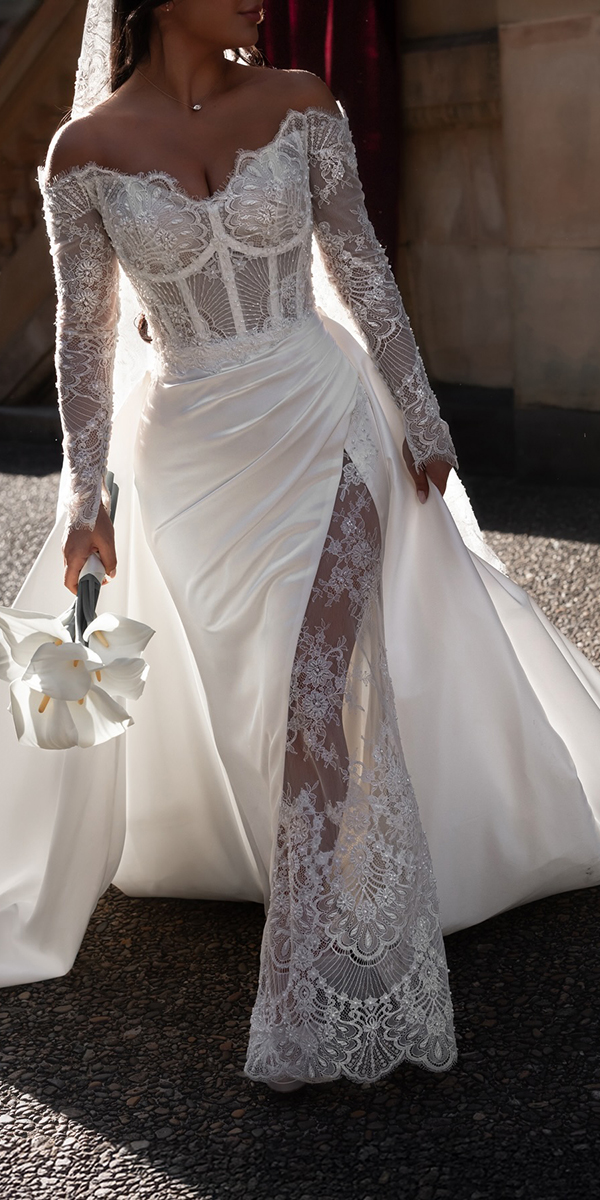 trendy wedding dresses with illusion long sleeves lace stevenkhalil
