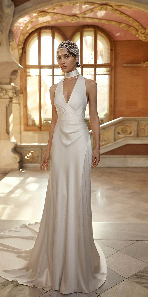 vintage wedding dresses sheath simple silk v neckline rosaclara