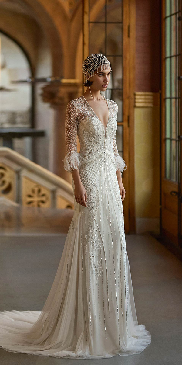 vintage wedding dresses sheath with three quoter sleeves gatsby 1920s style rosaclara