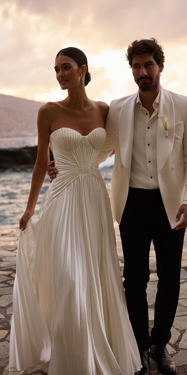 beach wedding dresses simple strapless neckline millanova