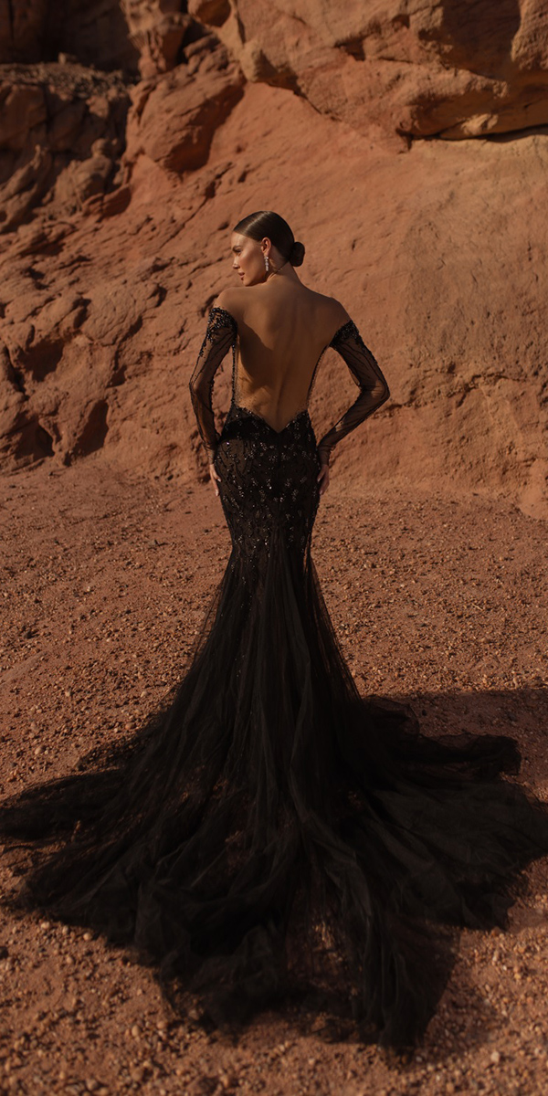 black wedding dresses mermaid with train backless julie vino
