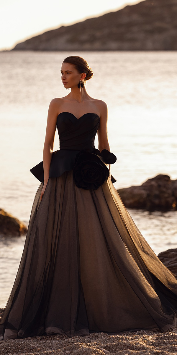black wedding dresses simple a line strapless neckline demetrious