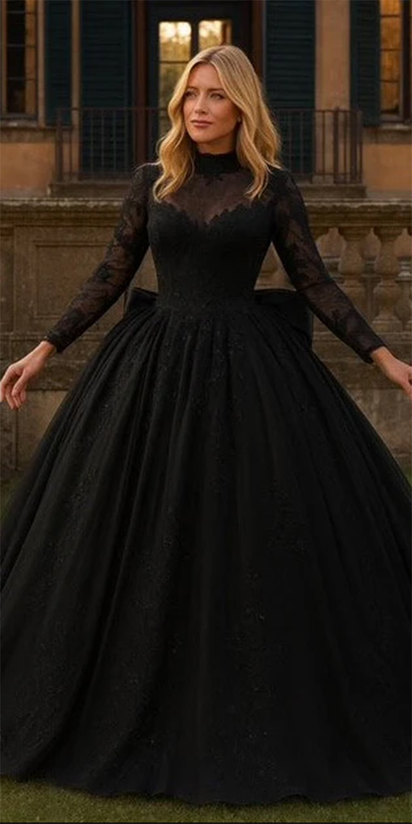 black wedding dresses with long sleeves lace modest veniinfantino