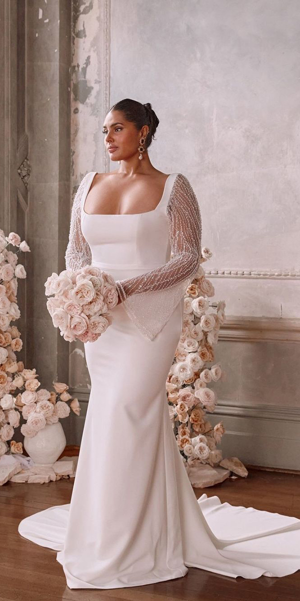 long sleeve wedding dresses sheath illusion plus size annacampbell