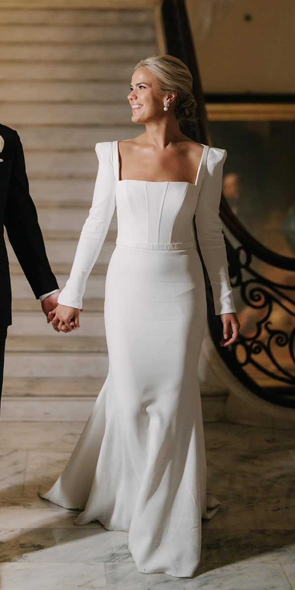 modest wedding dresses sheath with long sleeves simple suzannenveille