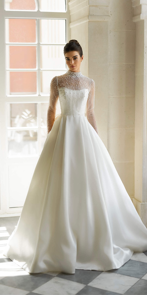 modest wedding dresses with long sleeves pearls naviblue.group
