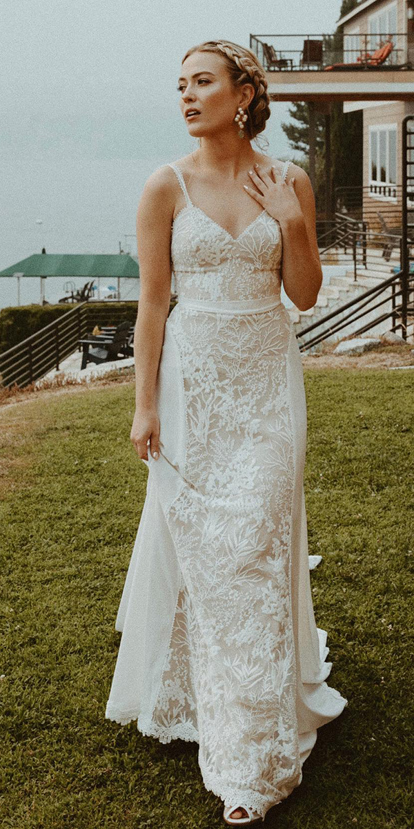 rustic lace wedding dresses with sapghetti straps lace dreamersandlovers