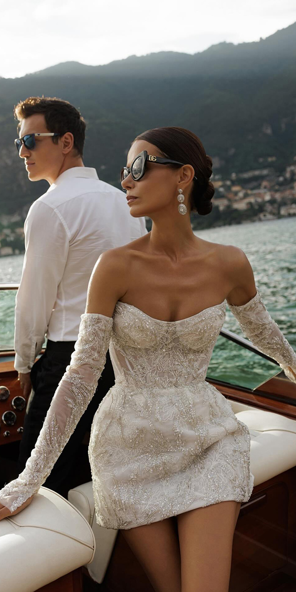 short wedding dresses with detached sleeves strapless neckline pallascouture