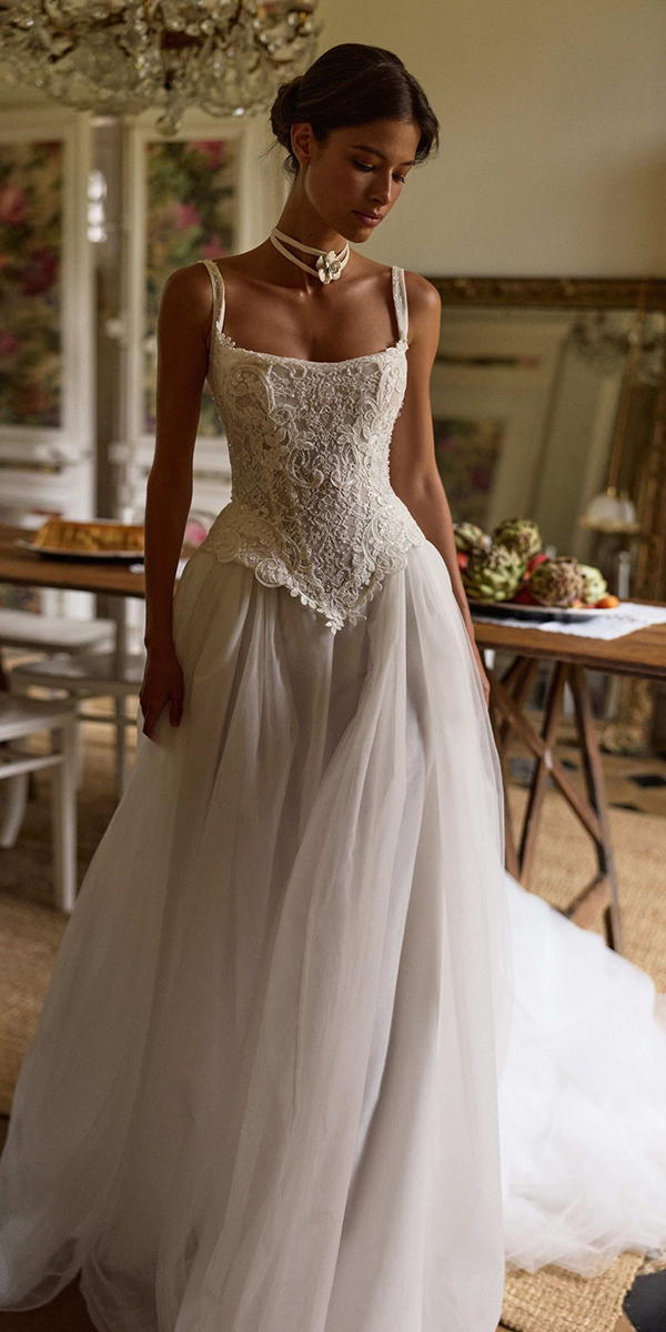 trendy wedding dresses a line lace top millanova