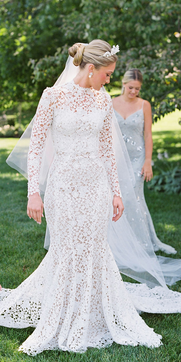trendy wedding dresses sheath lace with long sleeves monique