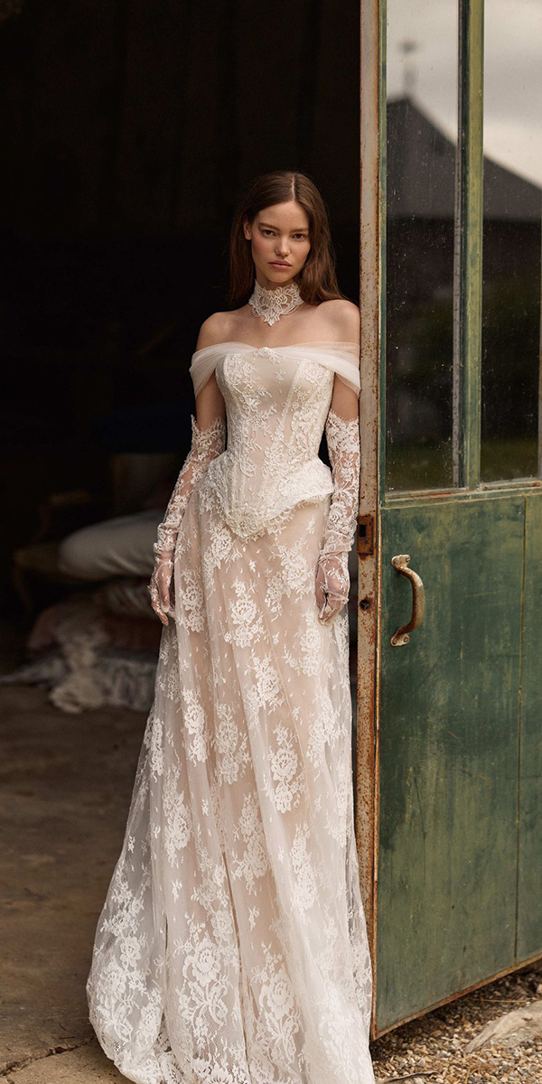 vintage lace wedding dresses strapless neckline lace millanova