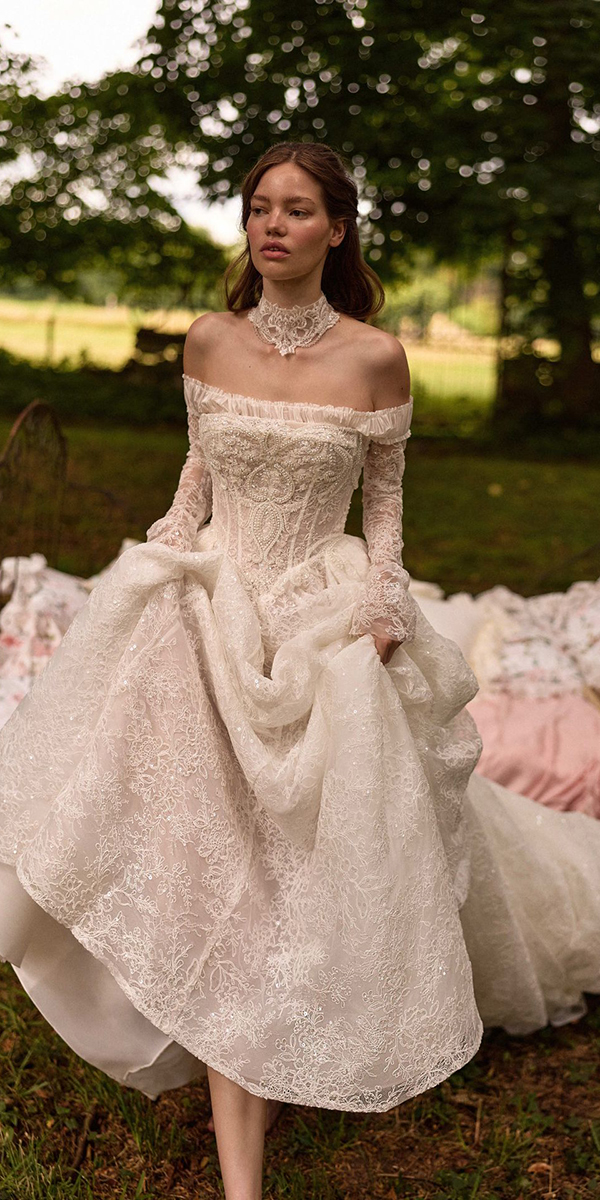 vintage wedding dresses with sleeves a line lace millanova