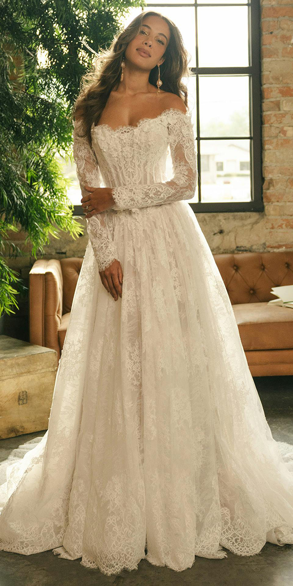 a line wedding dresses a line lace with long sleeves maggiesottero