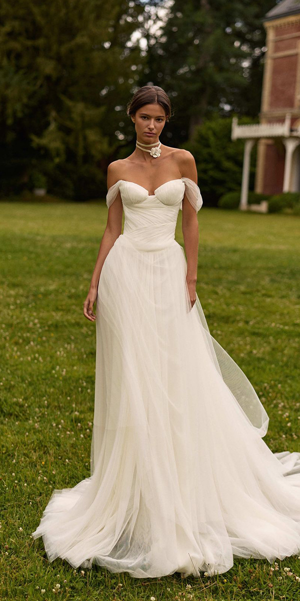 a line wedding dresses simple country off the shoulder millanova