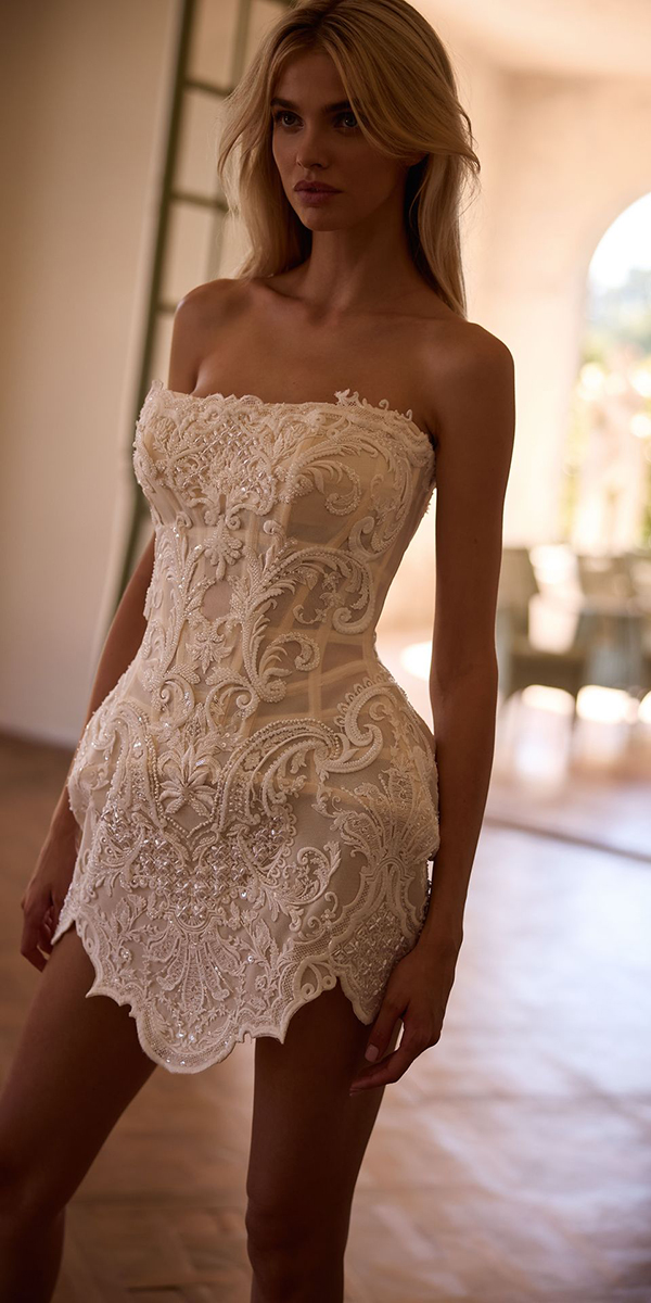 lace short wedding dresses strapless neckline sexy millanova