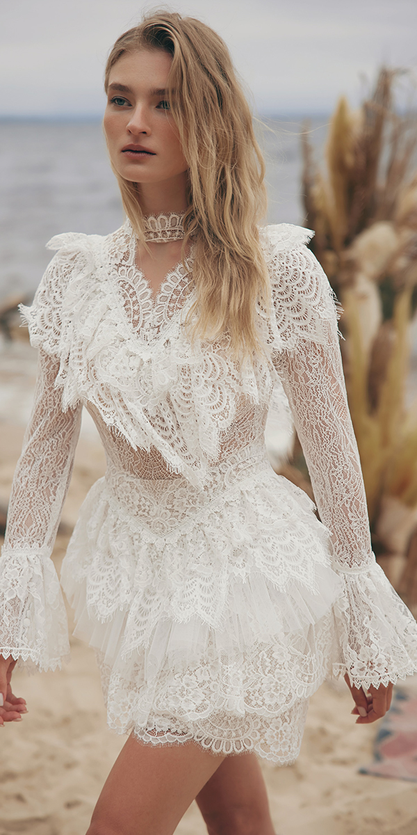 lace short wedding dresses with long sleeves country madioni