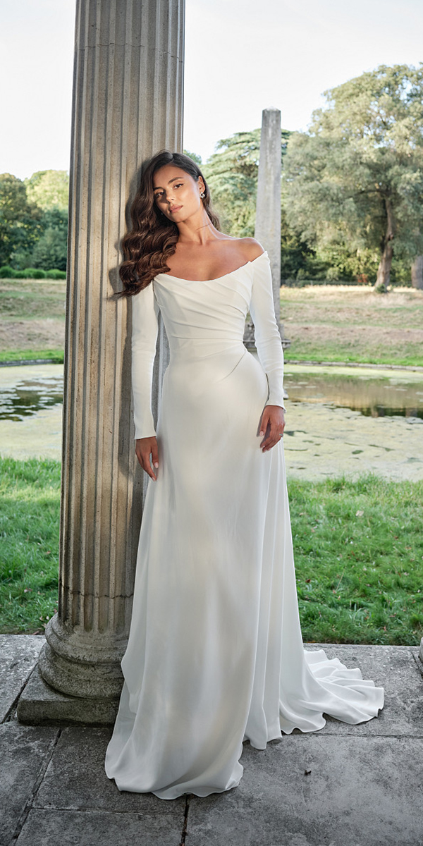simple wedding dresses with sleeves a line off the shoulder suzanneneville