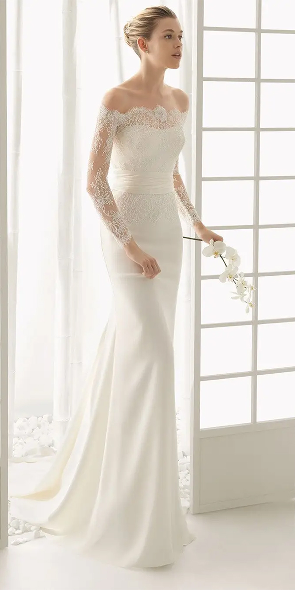 simple wedding dresses with sleeves lace off the shoulder rosaclara