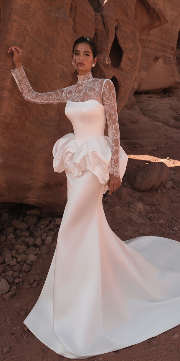 simple wedding dresses with sleeves with lace strapless neckline katycorso