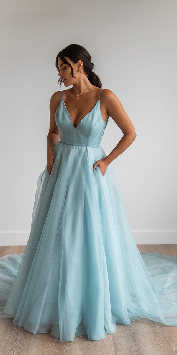 blue wedding dresses simple a line Rebecca Schoneveld