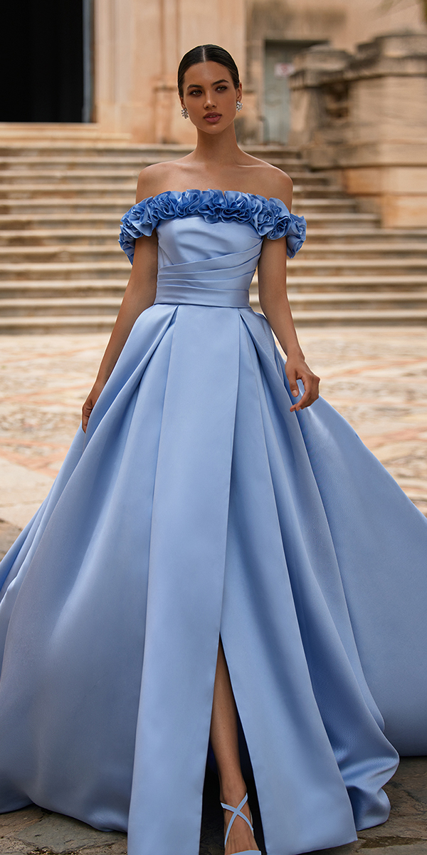 blue wedding dresses simple off the shoulder moonlight