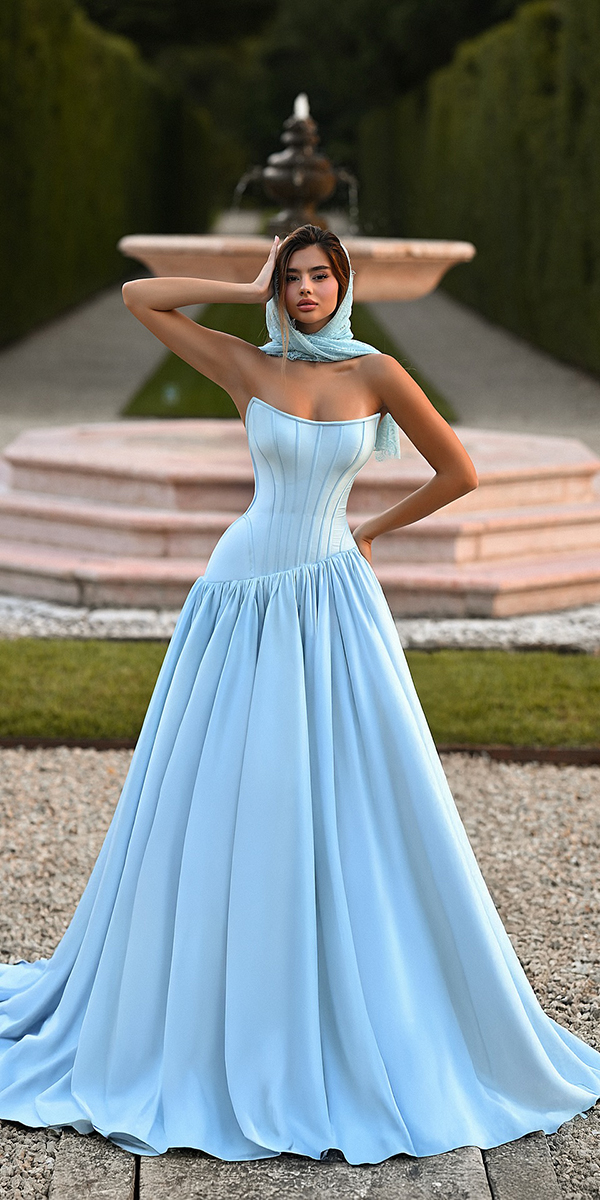 blue wedding dresses simple strapless neckline saidmhamad