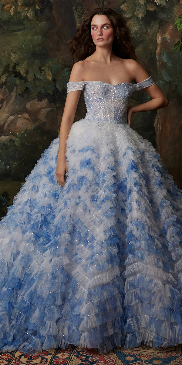 blue wedding dresses with white ruffled skirt ines di santo