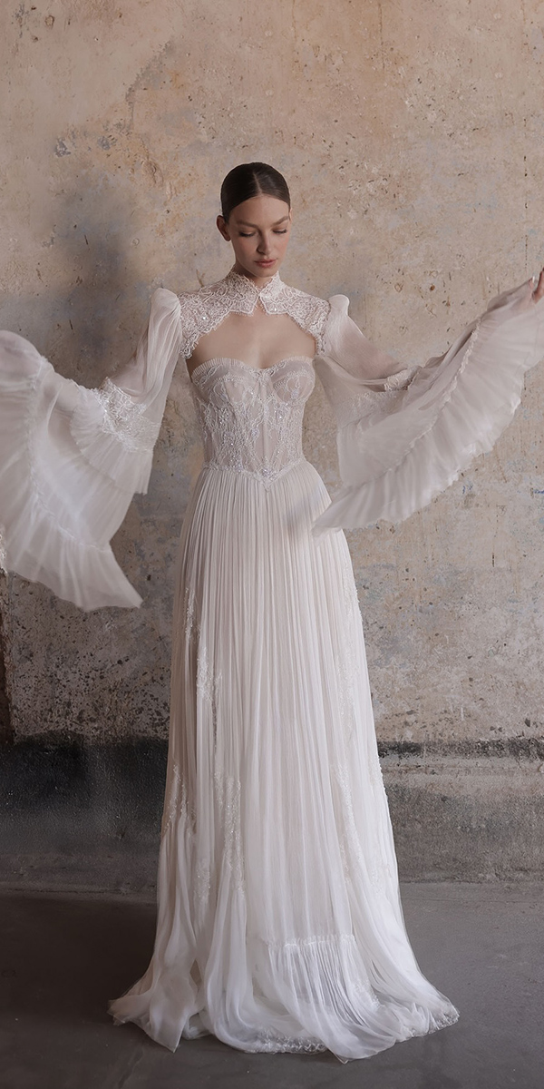 boho wedding dresses with sleeves lace with cape danielkohavi.bridal