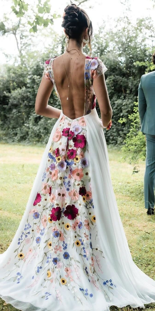 floral wedding dresses low back a line lesrobesa caro