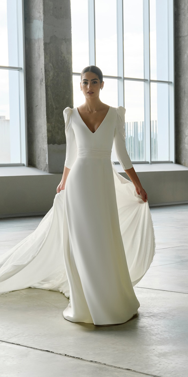 modest wedding dresses a line with long sleeves v neckline silviafernandezatelier