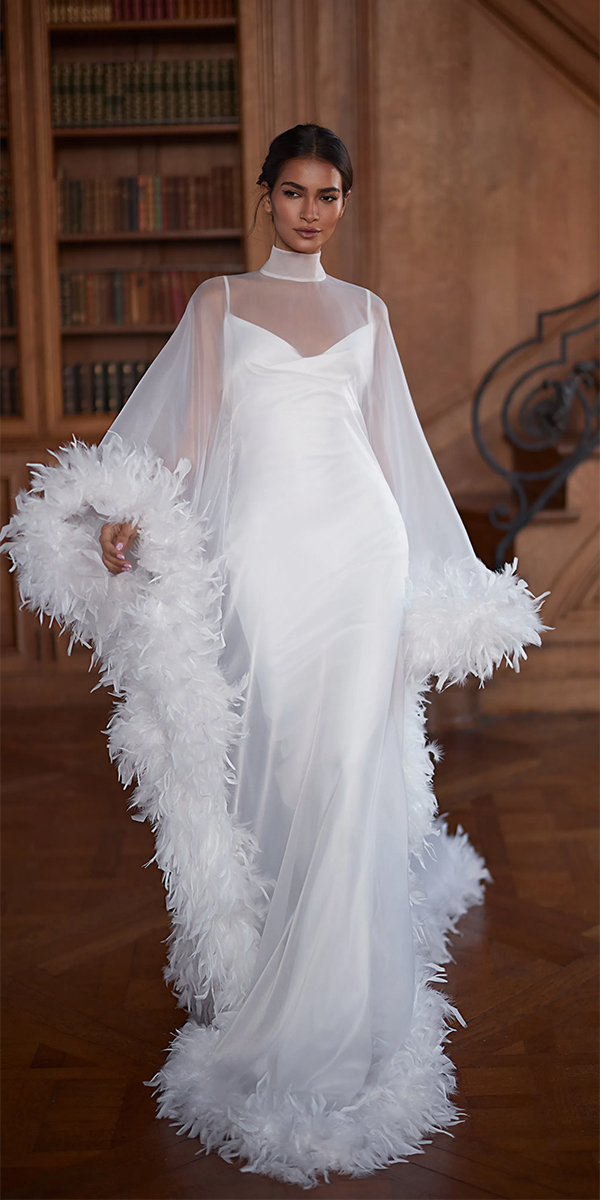 modest wedding dresses with cape simple fringe luce sposa