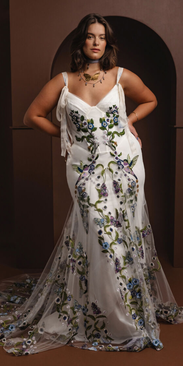 plus size wedding dresses floral boho with spaghetti straps ruedeseine