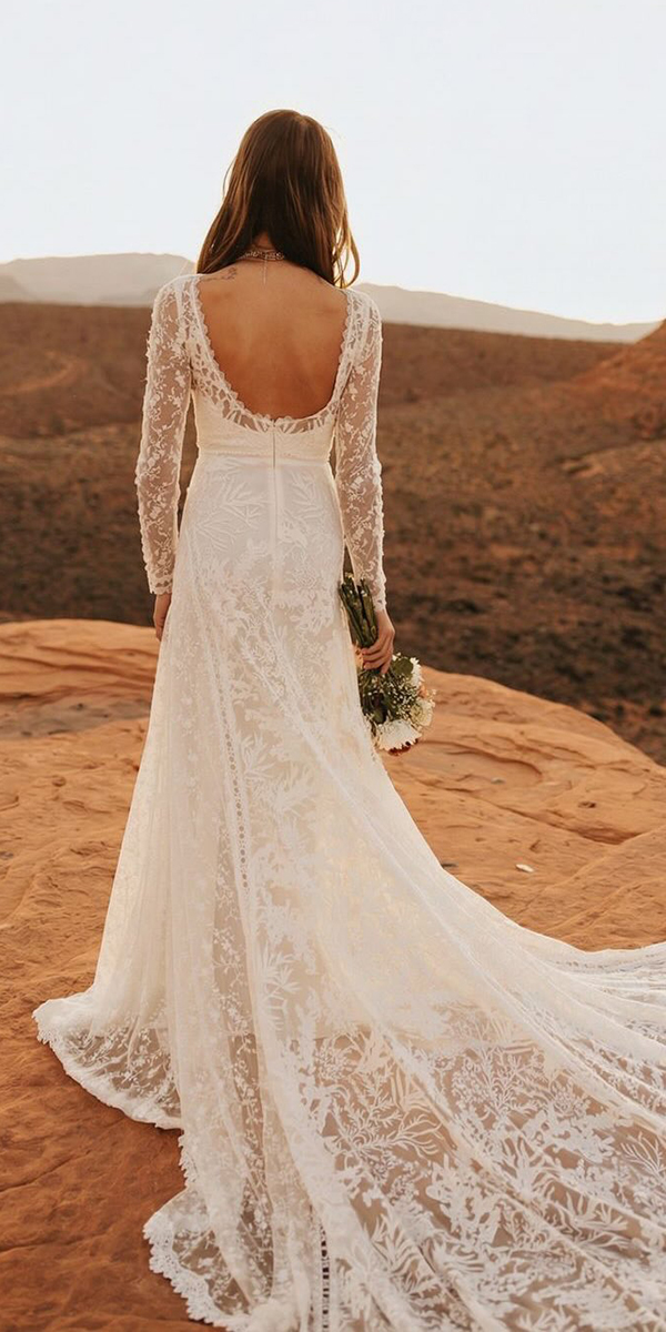 rustic lace wedding dresses with long sleeves lace open back dremaersandlovers