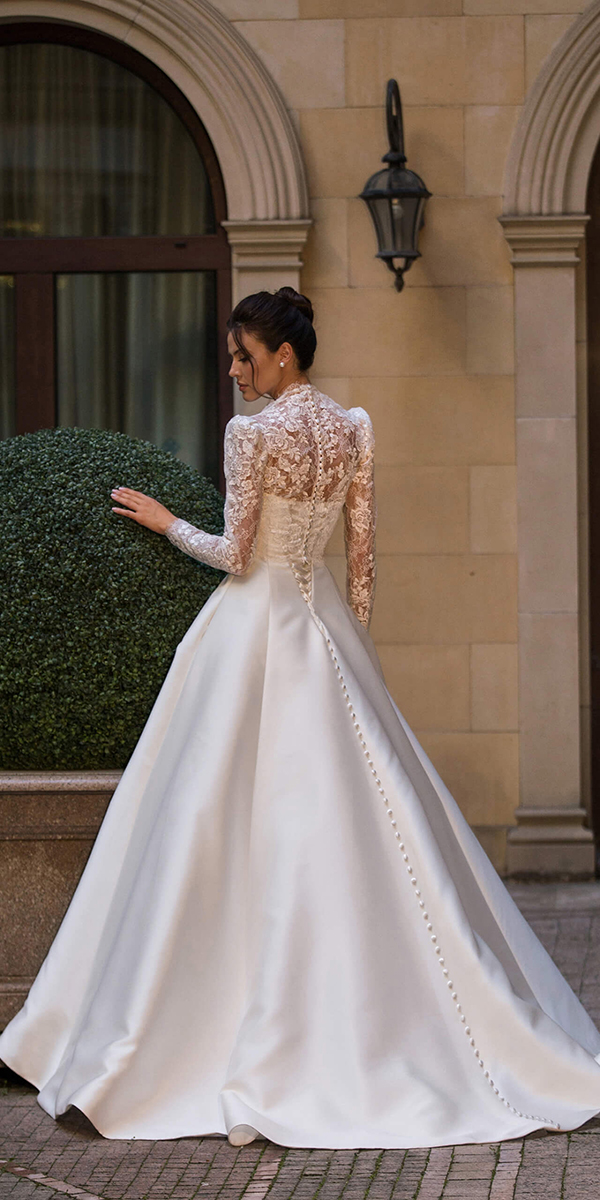 silk wedding dresses lace sleeves modest naviblue.group