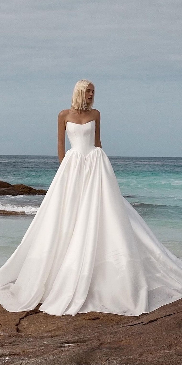 silk wedding dresses simple strapless neckline kyhastudio