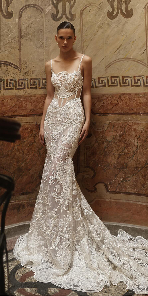 unique wedding dresses vintage lace sexy with spagheeti straps lior charchy