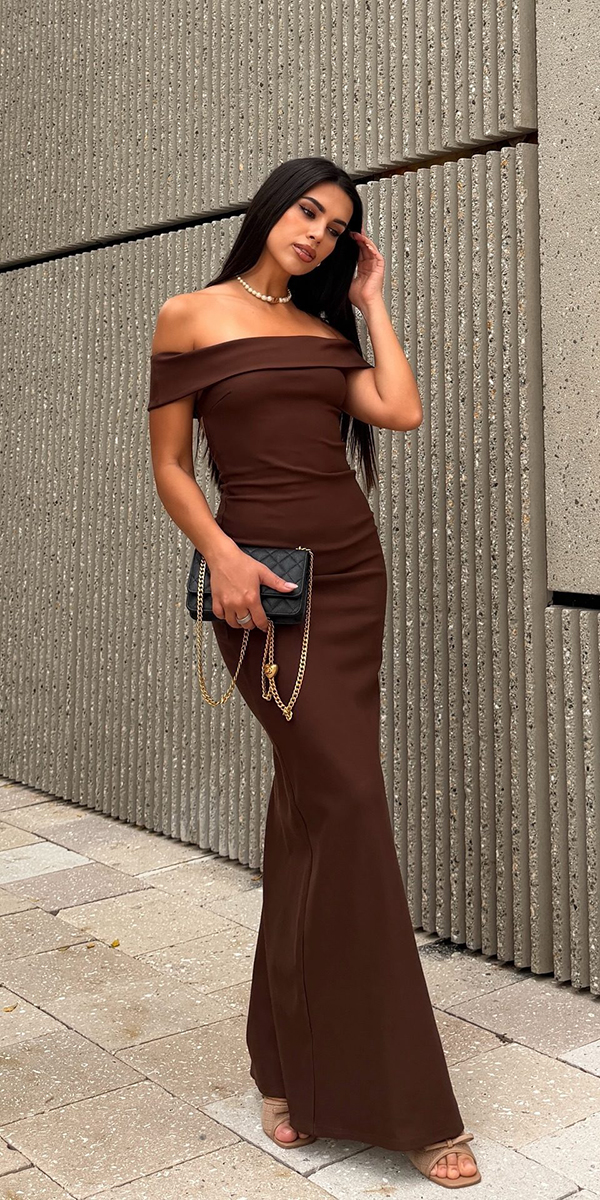 wedding guest designer dresses sheath simple long brown lulus
