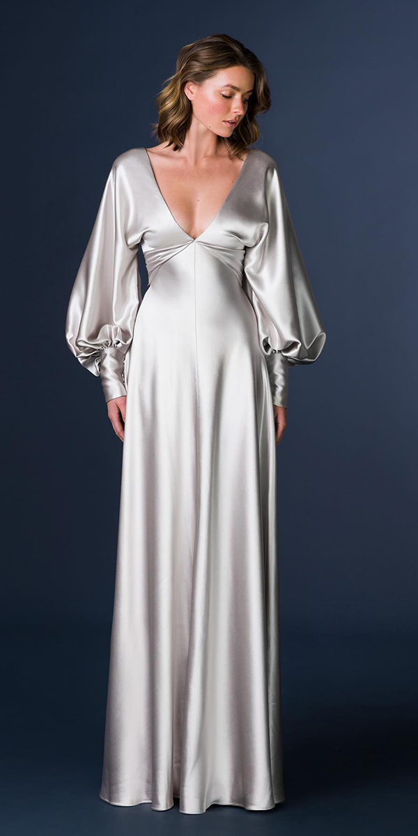 wedding guest designer dresses silver simple long with sleeves paolosebastian