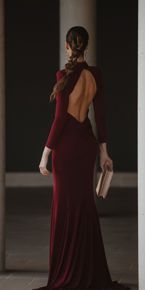 wedding guest designer dresses simple with long sleeves open back silvia fernandezaatelier