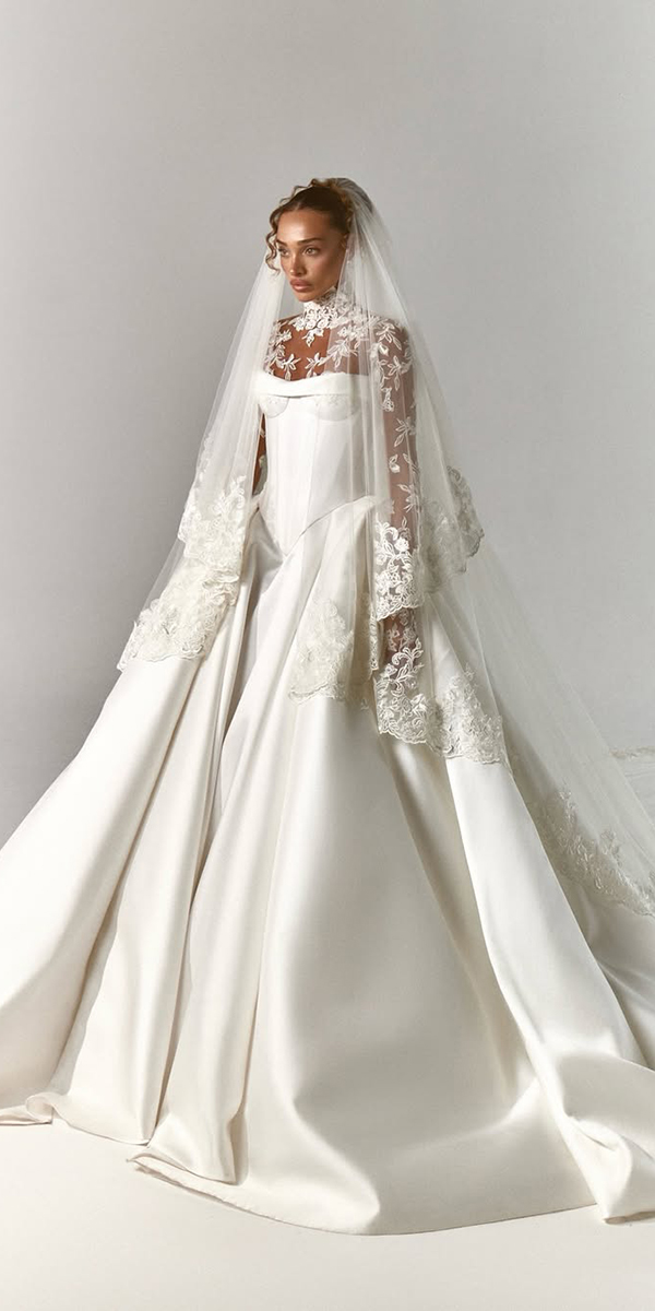 basque waist wedding dresses ball gown lace illusion sleeves galia lahav